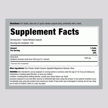 Dong Quai, 1000 mg, 150 Quick Release Capsules