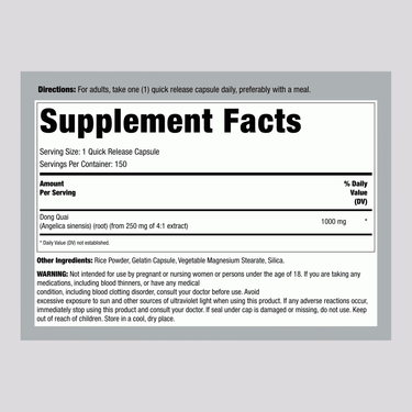 Dong Quai, 1000 mg, 150 Quick Release Capsules
