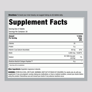 Grassfed Collagen Peptides + C & Biotin, 6000 mg, 180 Caplets