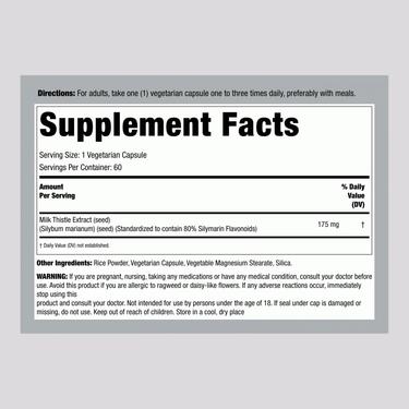 Milk Thistle Standardized Extract, 175 mg, 60 Vegetarian Capsules