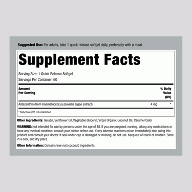 Astaxanthin with Coconut Oil, 4 mg, 150 Softgels
