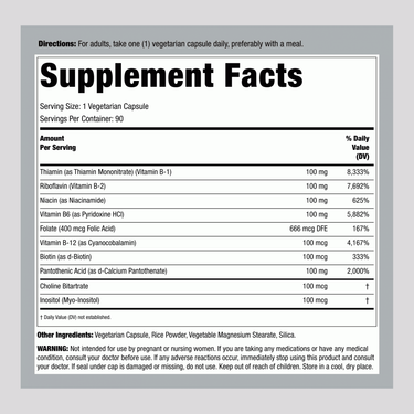 Supplement Facts for LN B-100 Veg 90 Capsules displayed.