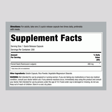 Fennel Seed, 480 mg, 200 Quick Release Capsules