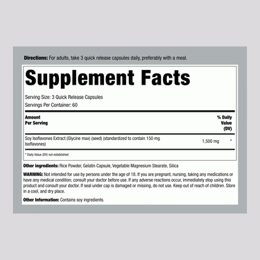 Soy Isoflavones Extract, 1500 mg (per serving), 200 Quick Release Capsules