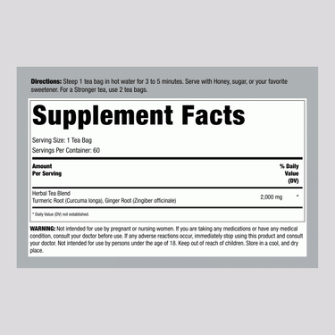 Turmeric Tea, 2000 mg, 60 Tea Bags