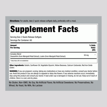 Zeaxanthin with Lutein Complex, 50 mg (per serving), 120 Quick Release Softgels