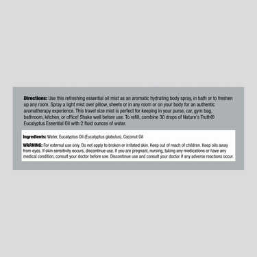 Supplement Facts for NT Eucalyptus Mist 2.4 oz container.