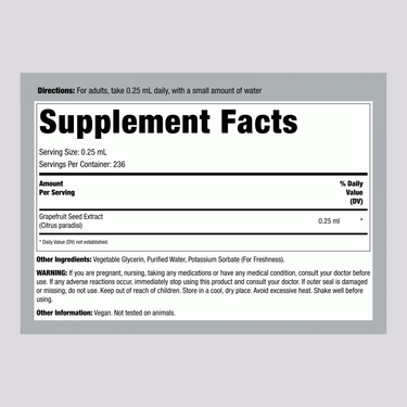 This is the Supplement Facts panel for Grapefruit Seed Liquid, 2 fl oz.