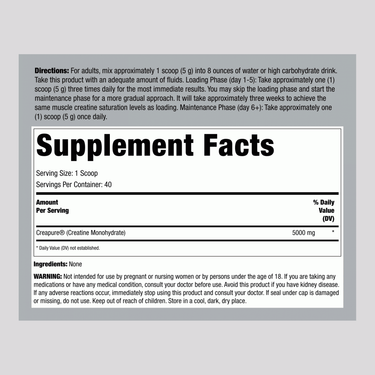 German Creatine Monohydrate (Creapure), 5000 mg (per serving), 7.05 oz (200 g) Bottle