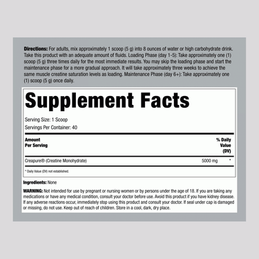 German Creatine Monohydrate (Creapure), 5000 mg (per serving), 7.05 oz (200 g) Bottle