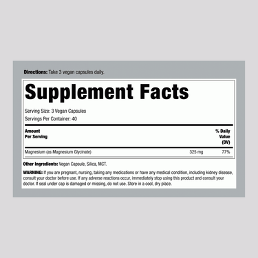 MAXCALM Magnesium Glycinate, 325 mg, 120 Vegan Capsules