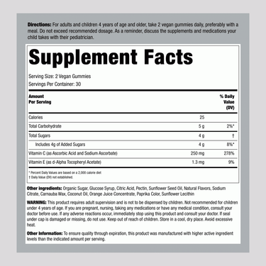 Image of the Supplement Facts panel for Vitamin C Gummy Slices.