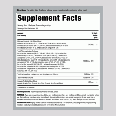 Supplement Facts for Probiotic 150 Billion CFU, 30 Capsules displayed.