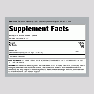 Parsley Leaf, 1200 mg (per serving), 300 Quick Release Capsules