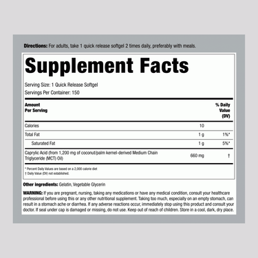 Caprylic Acid, 1320 mg (per serving), 150 Softgels