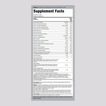 Supplement Facts for Adult 50+ Multi with Coq10, 90 Tablets.