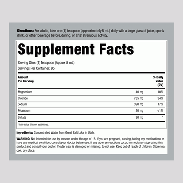 Supplement Facts panel for Carlyle Vital Trace Electrolyte Concentrate, 16 fl oz bottle.