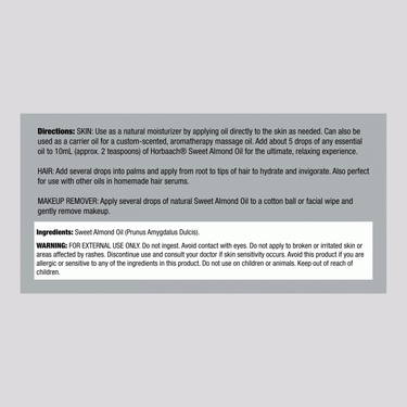 Supplement Facts panel for Sweet Almond Oil 64 fl oz (1.89 L).