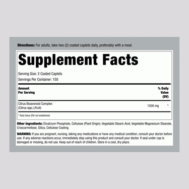 Supplement Facts panel for Horbaach Citrus bioflavonoids 1500mg, 300 Tablets.