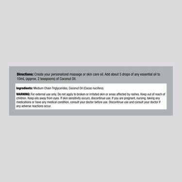 Label showing Supplement Facts for NT Coconut Oil 4 oz Liquid.