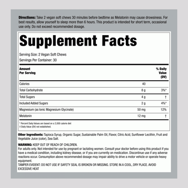 Supplement Facts for Carlyle Melatonin with Magnesium, 60 Chews detailed.