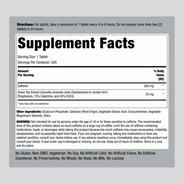 Caffeine Plus Green Tea, 220 mg, 300 Tablets