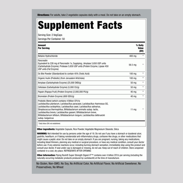 Image shows the Supplement Facts panel for Super Digestive Enzymes Veg Capsules, containing important information.