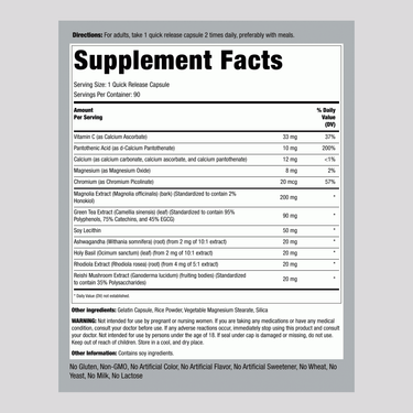 The supplement facts panel for Super Cortisol Support capsule, detailing serving size, ingredients, and nutritional information.