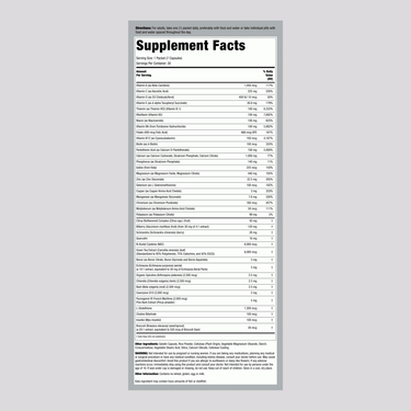 Supplement Facts panel showing details for LN Varsity 2 in a 30-pack box.
