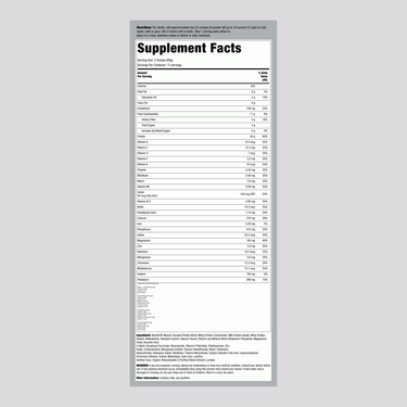 Supplement Facts panel for FL NutraFit Natural Vanilla 2.28 Lb.