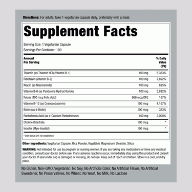 B-100 Vitamin B Complex, 100 Vegetarian Capsules