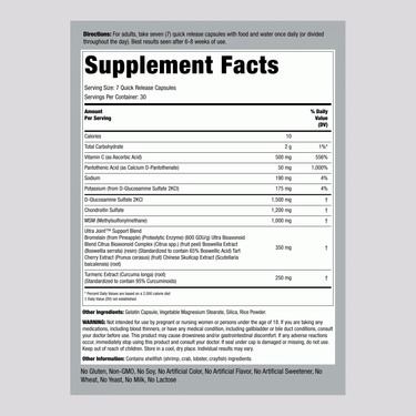 The Supplement Facts panel for UltraJoint 210 Capsules is displayed, detailing nutritional information and ingredients for the product.