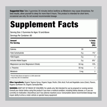Supplement Facts panel for NV Sleep Gummies with Magnesium and Melatonin, 120 Gummies.