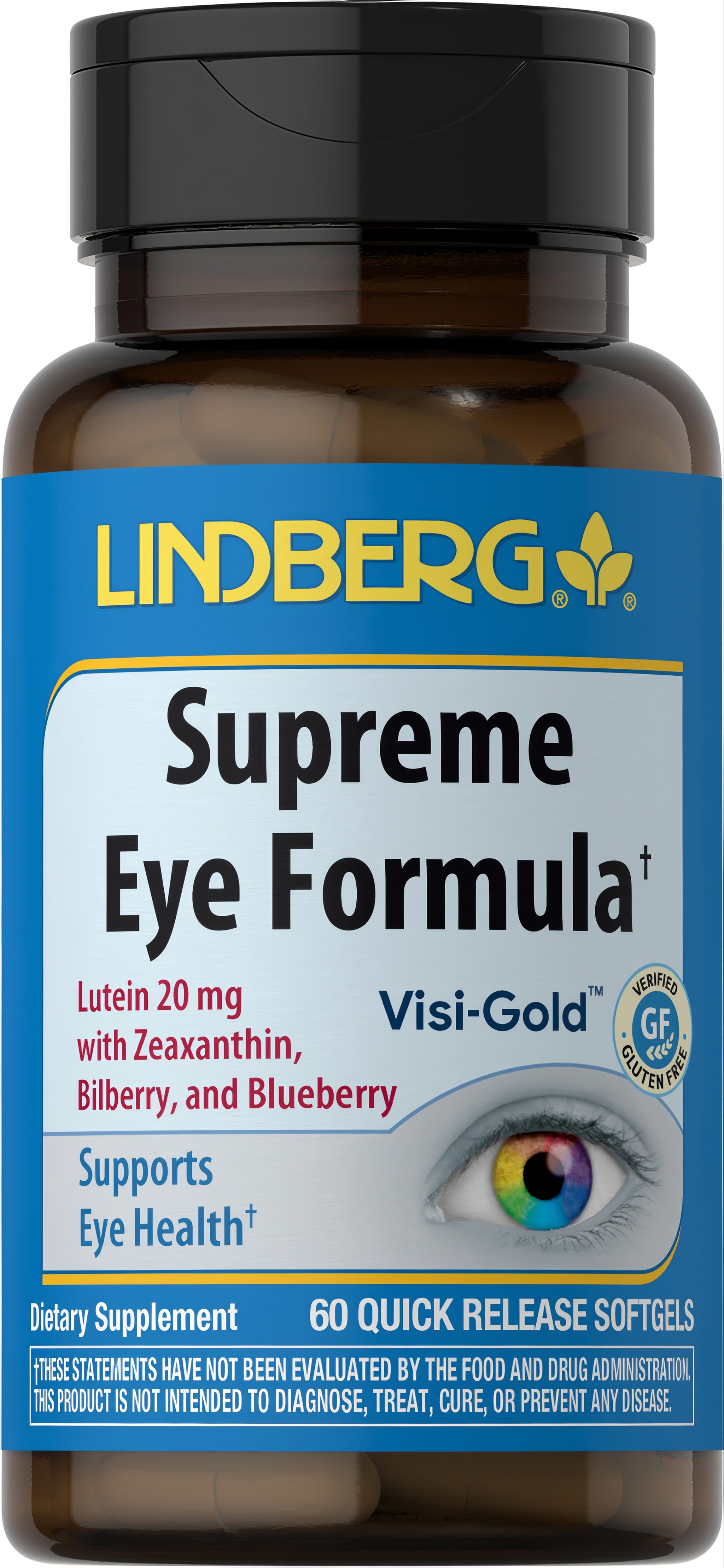 LN Eye Formula, Lutein 20mg, Zeaxanthin, Bilberry & Blueberry, Supports Eye Health, 60 QUICK RELEASE SOFTGELS, VERIFIED GLUTEN FREE.