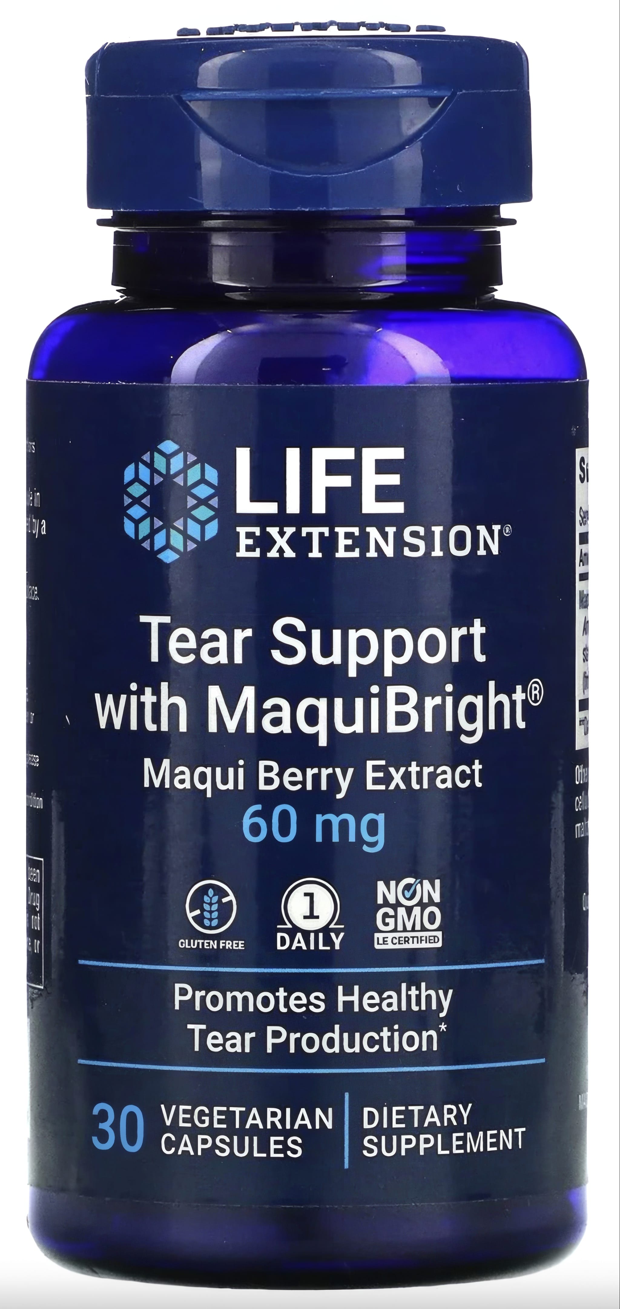 LIFE EXTENSION Tear Support with MaquiBright, 60 mg Maqui Berry Extract, 30 Vegetarian Capsules.