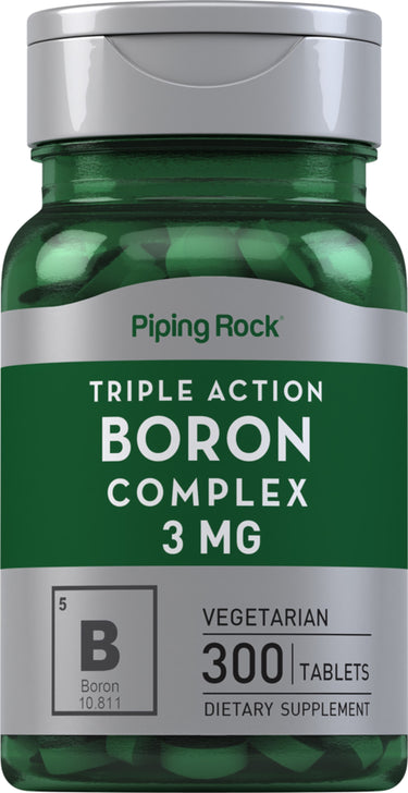 Triple Action Boron Complex 3 mg, 300 Tablets. Vegetarian dietary supplement.