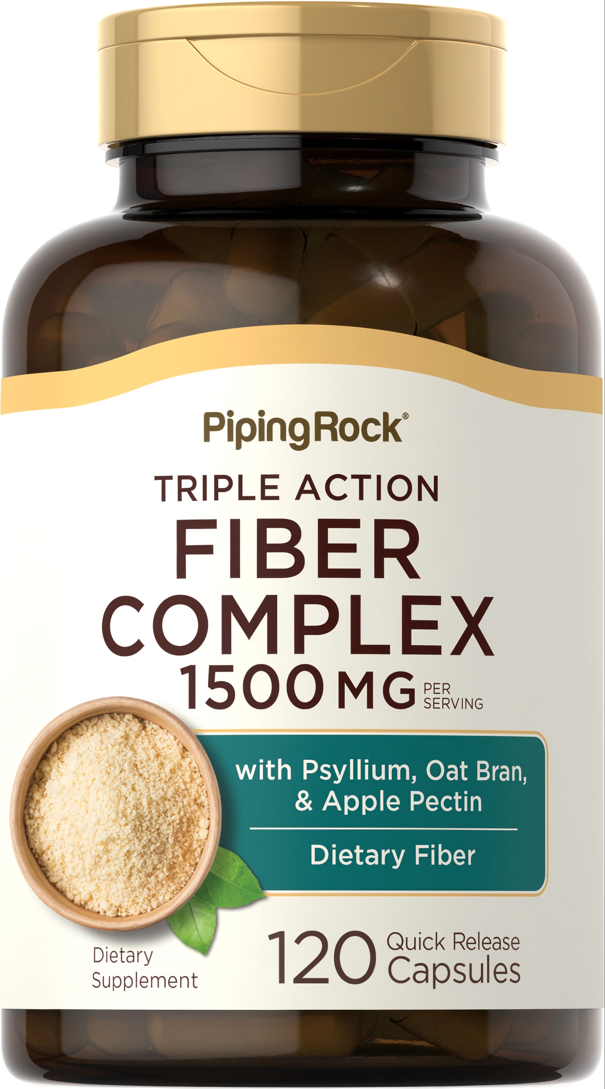 Triple Action Fiber Complex, 1500 MG per serving with 120 quick-release capsules.