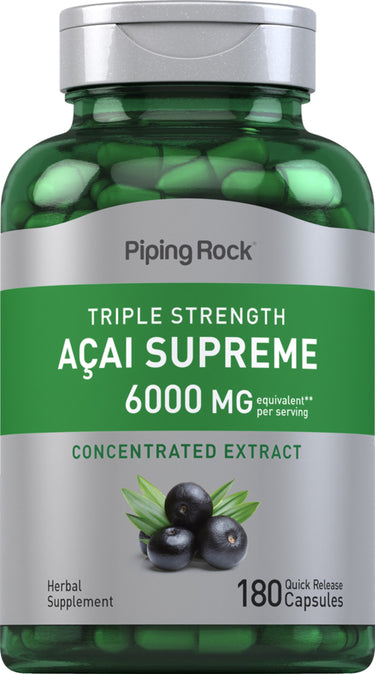 Triple Strength Acai Supreme 6000 MG equivalent** per serving Concentrated Extract Herbal Supplement, 180 Quick Release Capsules.