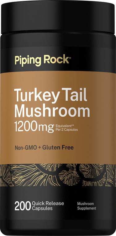 Turkey Tail Mushroom 1200mg per 2 capsules, 200 quick-release capsules. Non-GMO and gluten-free mushroom supplement.