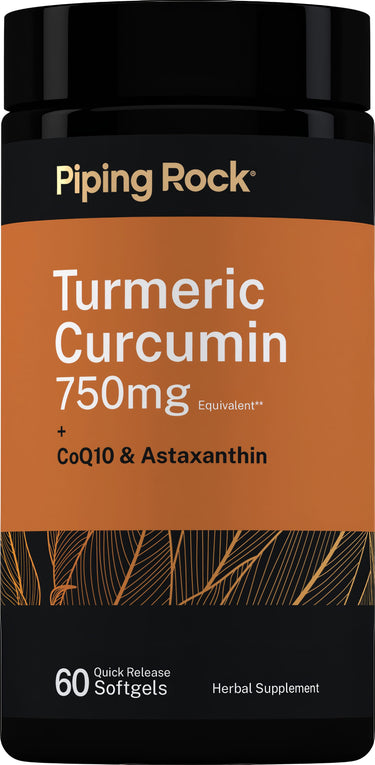 Turmeric Curcumin plus CoQ10 and Astaxanthin, 750 mg, 60 Quick Release Softgels