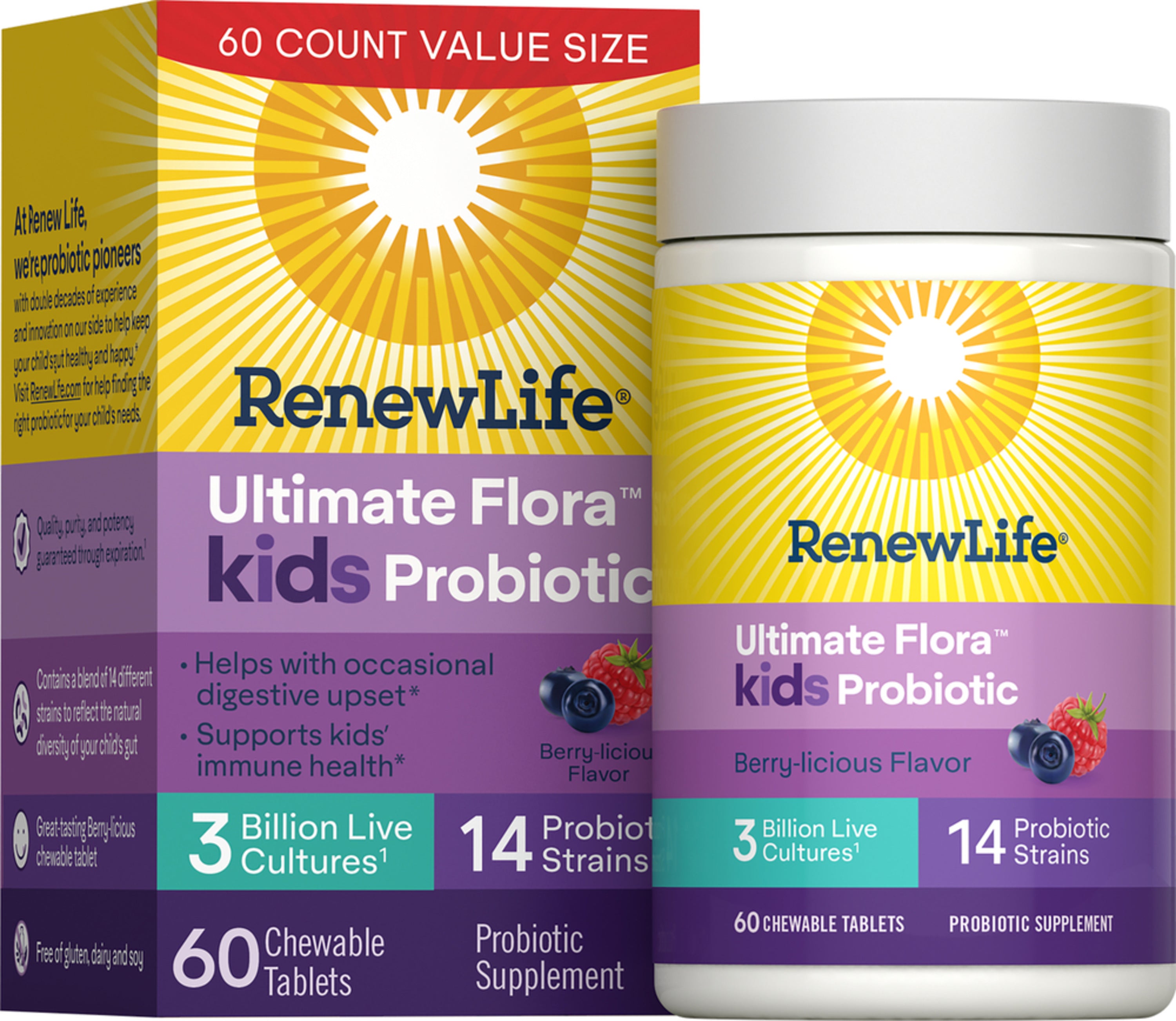 Ultimate Flora Kids Probiotic Chewable Tablets 3 Billion, 3 Billion, 60 Berry-licious Chewable Tablets