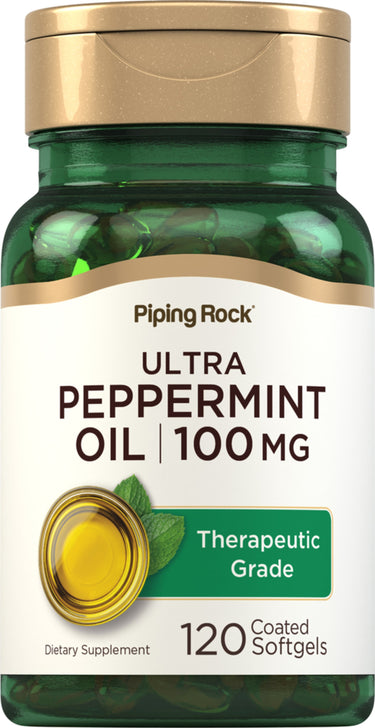 Ultra Peppermint Oil 100mg bottle containing 120 coated softgels.