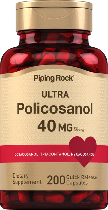 Ultra Policosanol, 40 MG per serving, 200 quick-release capsules for dietary supplement use.