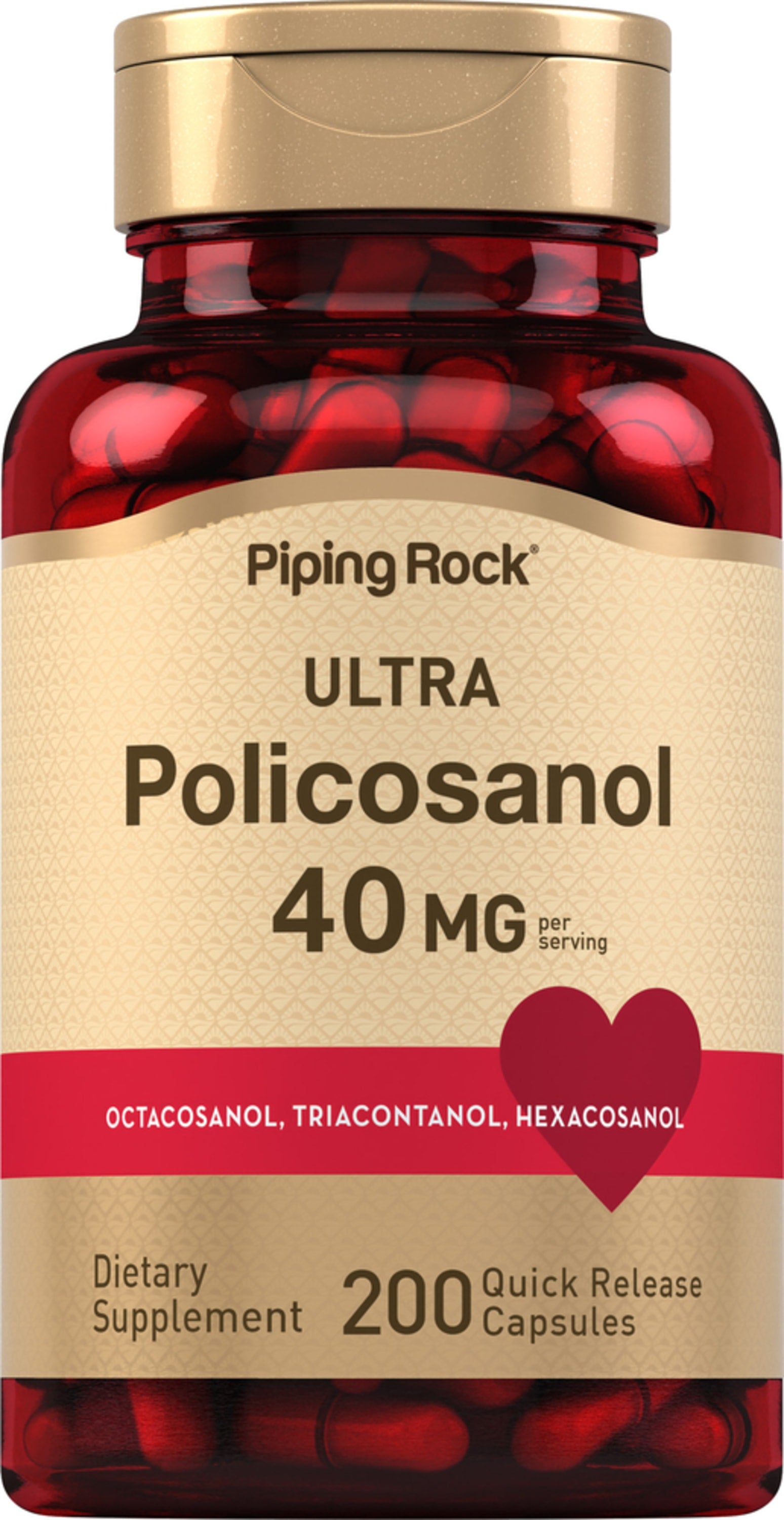 Ultra Policosanol, 40 MG per serving, 200 quick-release capsules for dietary supplement use.