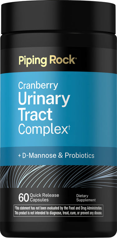 Cranberry Urinary Tract Complex with D-Mannose and Probiotics, containing 60 quick-release capsules as a dietary supplement.