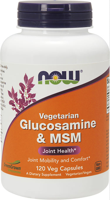 Bottle of Vegetarian Glucosamine & MSM, containing 120 vegetable capsules.