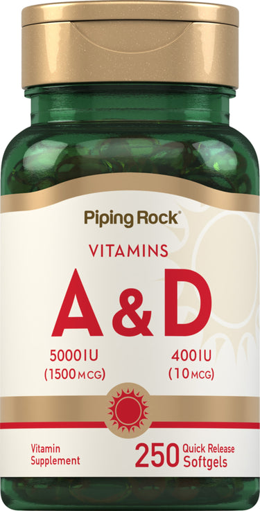 Vitamins A and D, 5000 IU (1500 MCG) and 400 IU (10 MCG), 250 Quick Release Softgels.