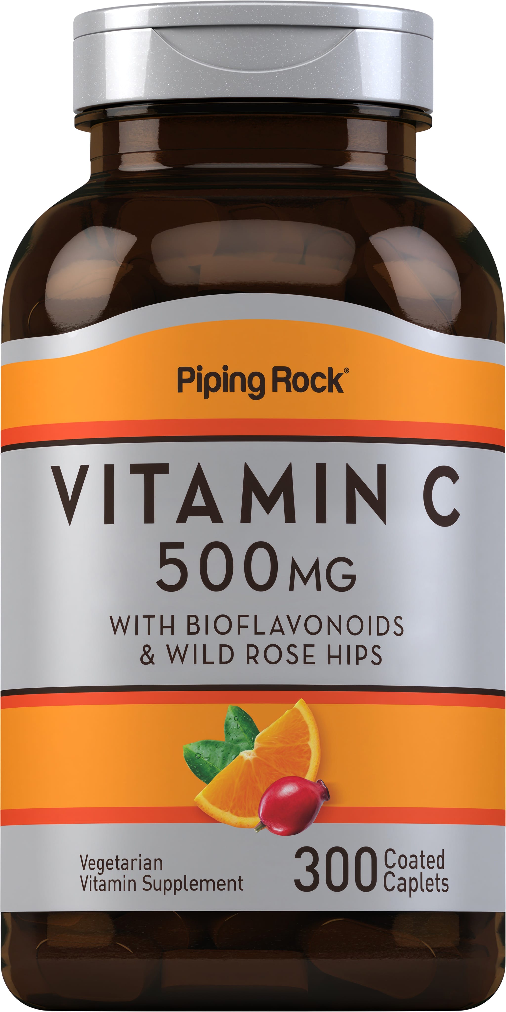 Vitamin C 500 MG with Bioflavonoids and Wild Rose Hips, Vegetarian Vitamin Supplement, 300 Coated Caplets.