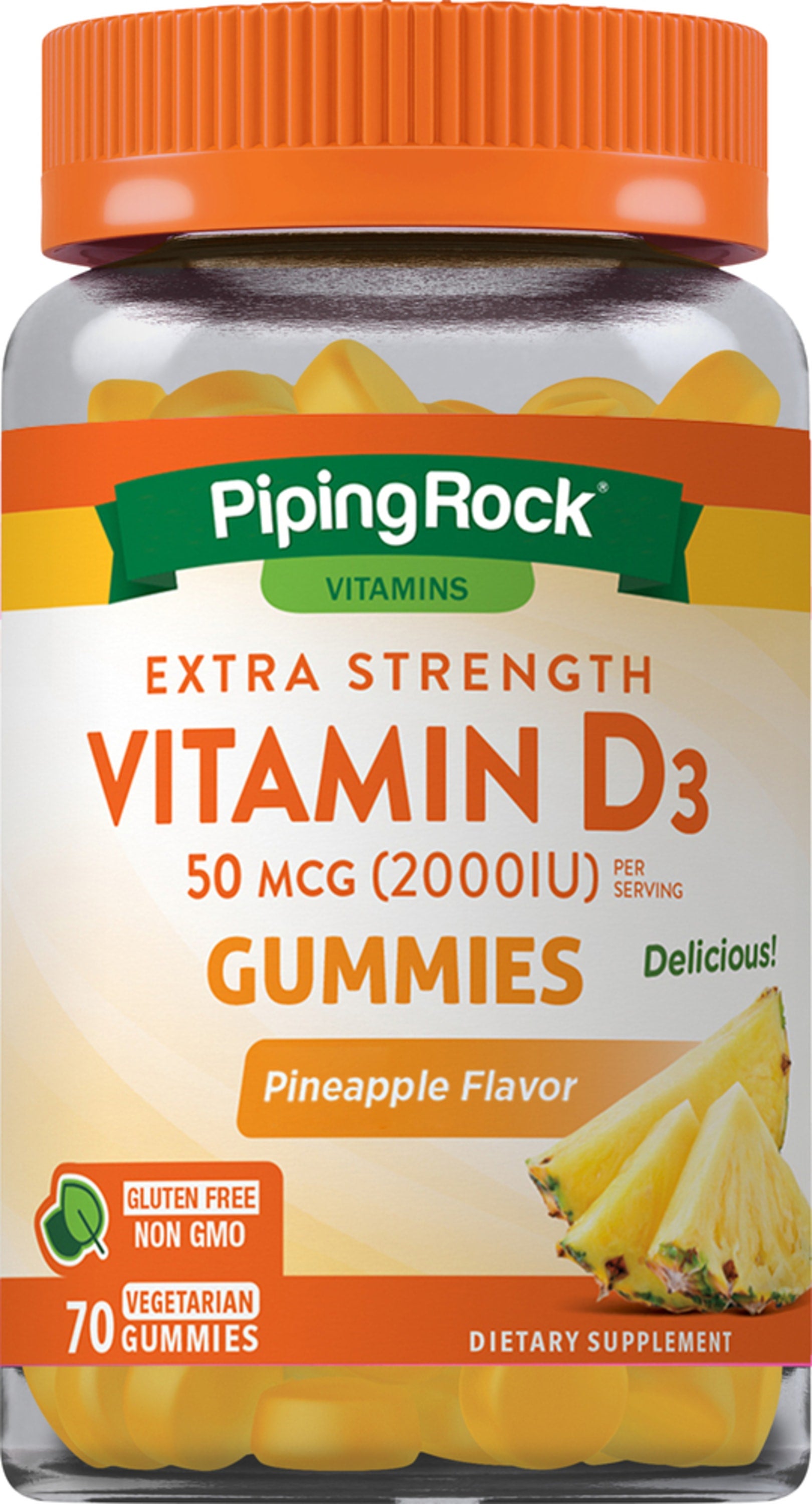 Vitamin D3 Gummies (Natural Pineapple), 2000 IU, 70 Vegetarian Gummies