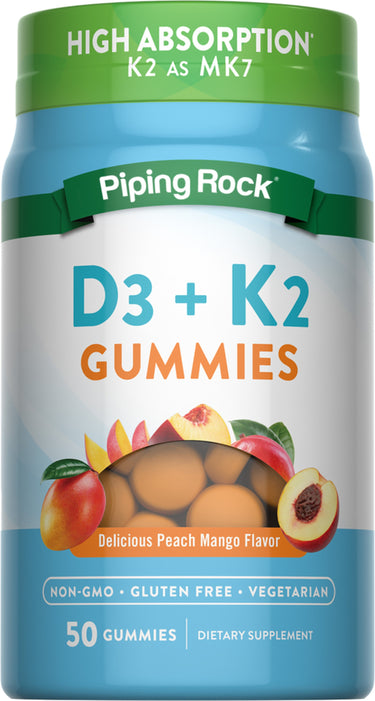 Vitamin D3 + K2 Complex (Peach Mango), 50 Gummies
